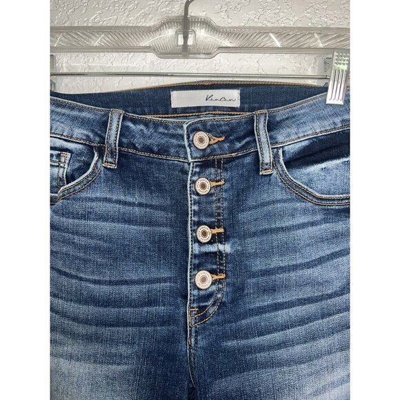 Kancan Jeans Distressed Skinny Chew Hem Size 9/28 High Rise Dark Wash Y1 - Picture 3 of 7